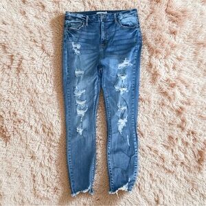 Cello Jeans Womens Sz 11 Distressed High Straight Leg Medium Wash Ankle 30x27